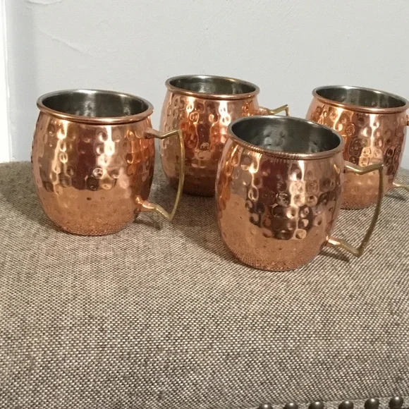Hammered Copper Mugs with Brass Handles, set of 4. - Picture 2 of 9